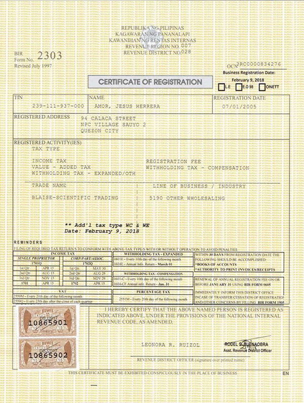 BIR Registration image